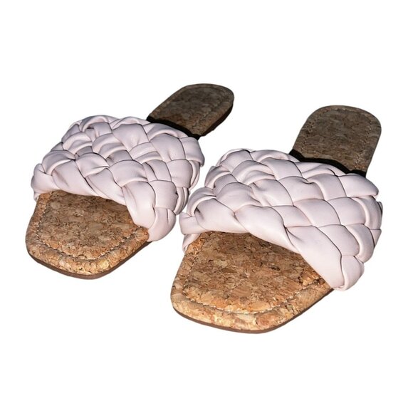 True Craft Buzzer Faux Leather Woven Slide Sandals Sz 6.5 Womens Pink Flats - Picture 5 of 7